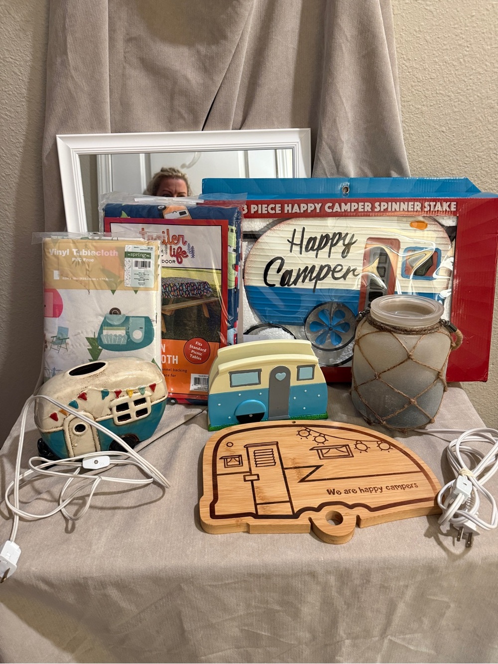 Happy Camper Ceramic Caravan Accent - Blue, Cream